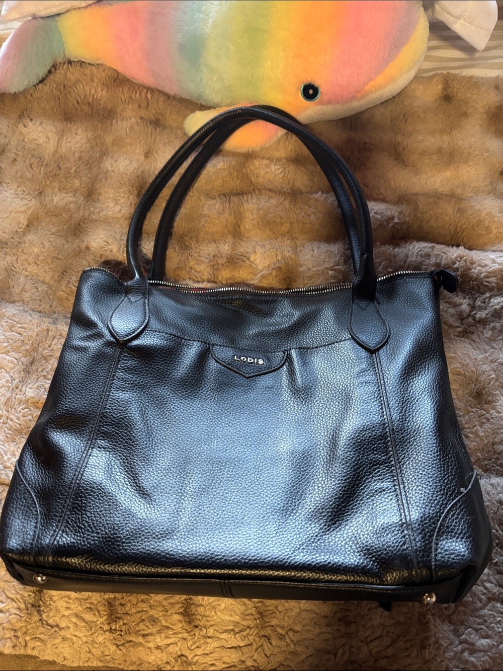 Lodis Classic Black Pebbled Leather Tote